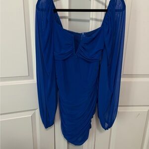 Amazon Royal Blue Mini Dress with Long Sheer Sleeves